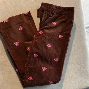 Lilly Pulitzer Brown Corduroy Pants with Pink Embroidered BEES - Adorable!